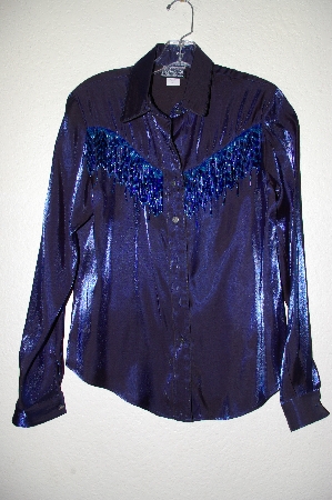 +MBADG #1-060  "Roughrider Blue Satin One Of A Kind Hand Beaded Western Shirt"