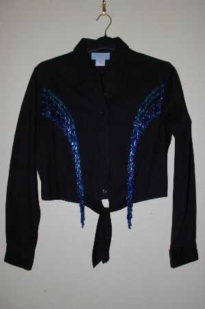 +MBADG #55-233  "Country Tease By Adobe Rose One Of A Kind Black Hand Beaded Western Shirt"