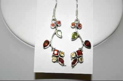 +MBA #7655  Garnet, Peridot & Topaz Dangle Pierced Earrings