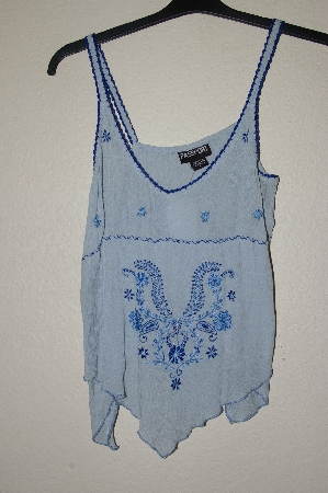 +MBADG #55-219  "Passport Light Blue Floral Embroidered Top"