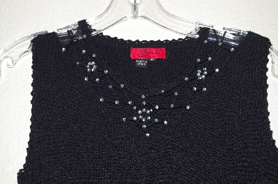 +MBADG #55-270  "Carina Fancy Rhinestone Embelished Black Knit Tank"