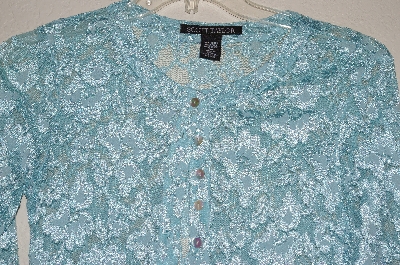 +MBADG #55-074  "Scott Taylor Fancy Blue Floral Stretch Lace Cardigan"