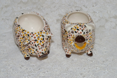 +MBADG #31-073  "1986 Hand Painted Floral Motif Pig Cream & Sugar Set"