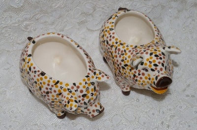 +MBADG #31-073  "1986 Hand Painted Floral Motif Pig Cream & Sugar Set"