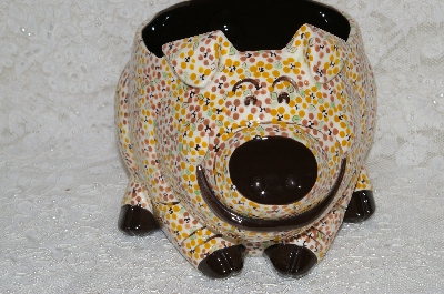 +MBADG #31-001  "1986 Hand Painted Large Floral Motif Pig Planter Pot"