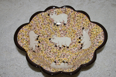 +MBADG #31-124  "1987 Hand Painted Floral & Pig Motif Serving Bowl"