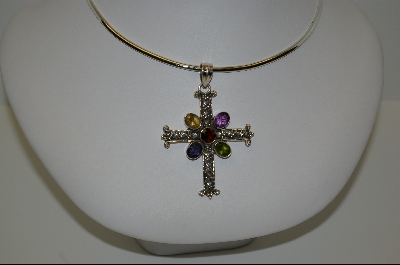"SOLD"  MBA #7565  Topaz,Peridot,Garnet,Amethyst & Alexandrite Gemstone Sterling Fancy Cross Pendant