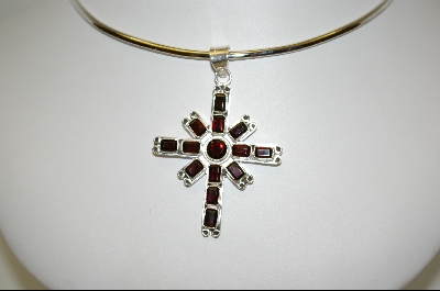 +MBA #7563  13 Stone Fancy Garnet  Sterling Cross