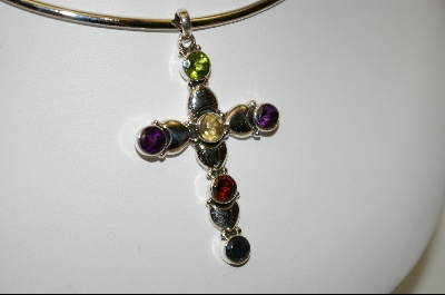 +MBA #7553  "6 Stone Gemstone Sterling Cross Pendant