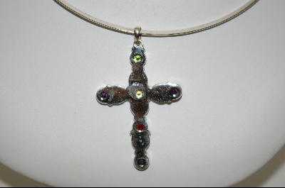 +MBA #7553  "6 Stone Gemstone Sterling Cross Pendant