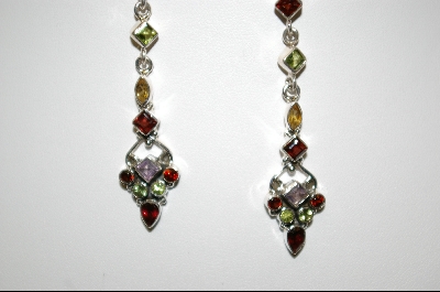 "SOLD"  MBA #7696  4 Inch Gemstone Sterling Dangle Earrings