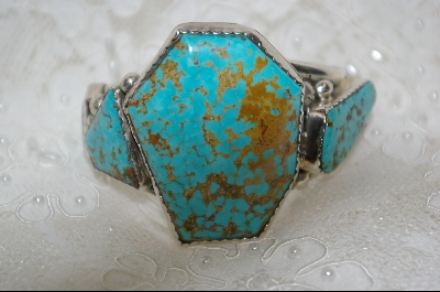 +MBA #S19-0316   "5 Stone Artist "E&C Fierro" Signed Blue Turquoise Cuff Bracelet