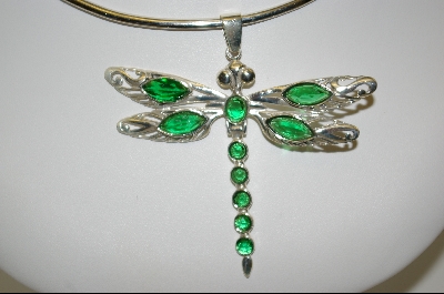 +MBA #7735   "Green CZ Sterling Dragonfly Pendant
