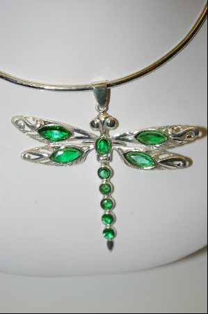 +MBA #7735   "Green CZ Sterling Dragonfly Pendant