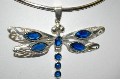 +MBA #7741   "Blue Crystal Sterling Dragonfly Pendant