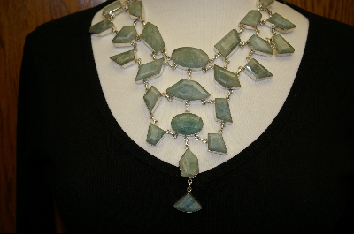 +MBA #7716   "Green Aventurine Geometric Shaped Sterling Necklace