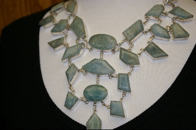 +MBA #7716   "Green Aventurine Geometric Shaped Sterling Necklace