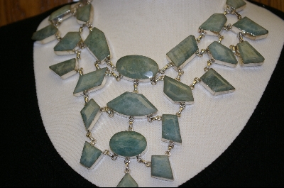 +MBA #7716   "Green Aventurine Geometric Shaped Sterling Necklace