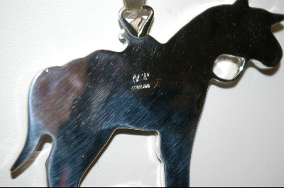 +MBA #7587  Artist Signed  "MN Myra Nastacio" Inlay Blue Turquoise & Multi Gem Sterling Horse Pendant