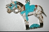 +MBA #7587  Artist Signed  "MN Myra Nastacio" Inlay Blue Turquoise & Multi Gem Sterling Horse Pendant