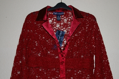 +MBAMG #25-062  "Susan Graver Red Charmeuse Trimmed Lace Duster"