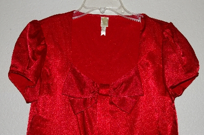 +MBAMG #25-300  "Chenault Bow Neckline Red Satin Shirt"