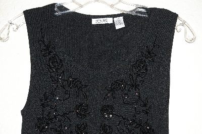 +MBAMG #25-080  "Ravel Black Knit Floral Bead Tank"