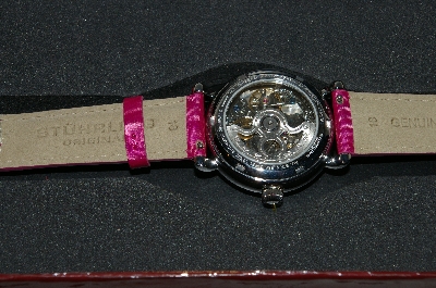 +MBAMG #25-305  "Stuhrling Origional Women's Stainless Steel Open Heart Skeleton Watch"