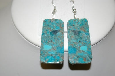 +MBA #7678   Blue Slice Turquoise Earrings