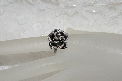 +MBAMG #25-210  "14K Black Rhodium Plated Gold Diamond Accent Demensional Rose Ring"