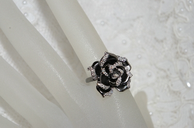 +MBAMG #25-210  "14K Black Rhodium Plated Gold Diamond Accent Demensional Rose Ring"