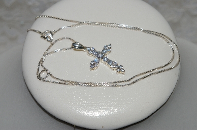 +MBAMG #25-179  "Sterling Fancy CZ Cross With 18" Box Chain"