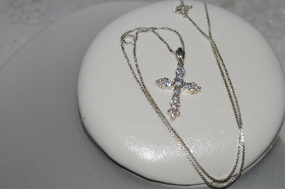 +MBAMG #25-179  "Sterling Fancy CZ Cross With 18" Box Chain"