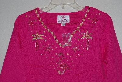 +MBANF #587  "Quacker Factory Pink Flamingo's Sparkle Embelished 3/4 Sleve Top"