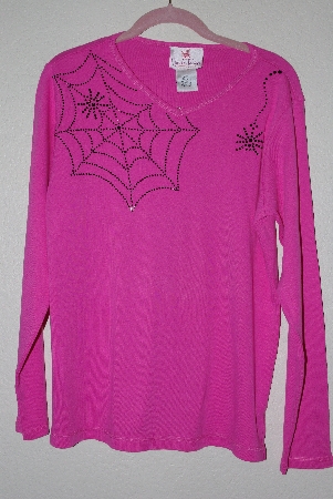 +MBANF #631  "Quacker Factory Pink Spiderweb Embelished Long Sleve T"