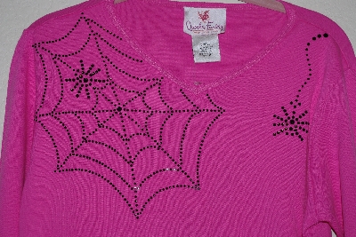 +MBANF #631  "Quacker Factory Pink Spiderweb Embelished Long Sleve T"