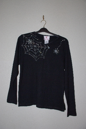 +MBANF #633  "Quacker Factory Black Spiderweb Embelished Long Sleve T"