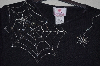 +MBANF #633  "Quacker Factory Black Spiderweb Embelished Long Sleve T"