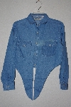 +MBAMG #11-0720  "Retro Blue Denim Tie Front Top"