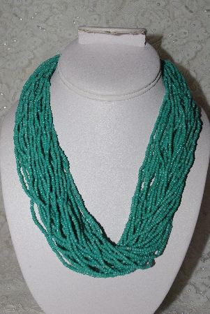+MBAMG #11-0776  "Bold Turquoise Blue Seed Bead Torsade Necklace"