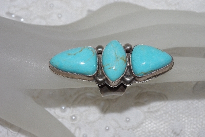 +MBAMG #11-0914  "David Troutman Adjustable 3 Stone Blue Turquoise Ring"