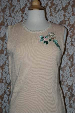 +MBA #7848   "StoryBook Knits Limited Edition Cream Colored Rose Embroidered Tank
