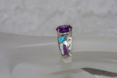 +MBAMG #11-0910  "Sterling Amethyst Multi Gemstone Inlay Ring"