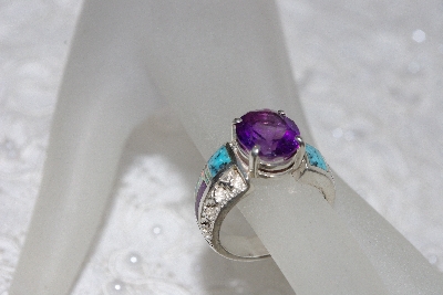 +MBAMG #11-0910  "Sterling Amethyst Multi Gemstone Inlay Ring"