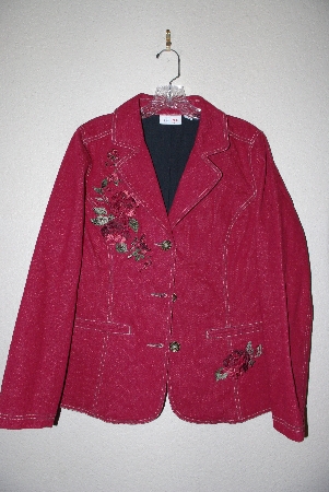 +MBAMG #79-172  "Denim & Co Red Floral Embroidered Denim Jacket"