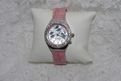 +MBAMG #12-036  "Diamonique Pink Leather Strap Watch"