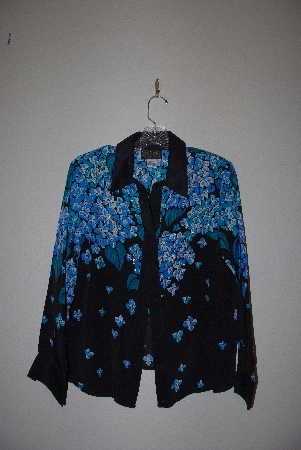 +MBAMG #79-052  Bob Mackie's Silk Hydrangea Print Beaded Blouse"