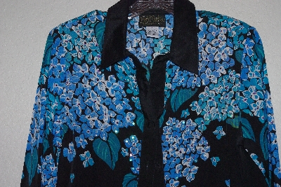 +MBAMG #79-052  Bob Mackie's Silk Hydrangea Print Beaded Blouse"