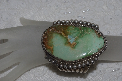 +MBATQ #2-085  "Fancy Large Green Turquoise Cuff Bracelet"