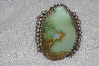 +MBATQ #2-085  "Fancy Large Green Turquoise Cuff Bracelet"